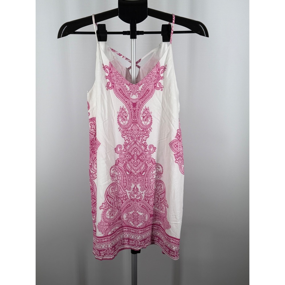 Jun & Ivy Pink‎ White Paisley Print Mini Dress V-Neck Strappy Back Size S